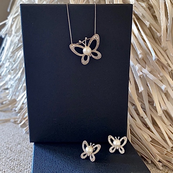 🪞butterfly necklace and earring silver set